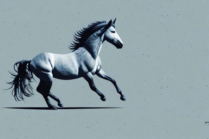 A wild mustang horse galloping through the northern cape landscape