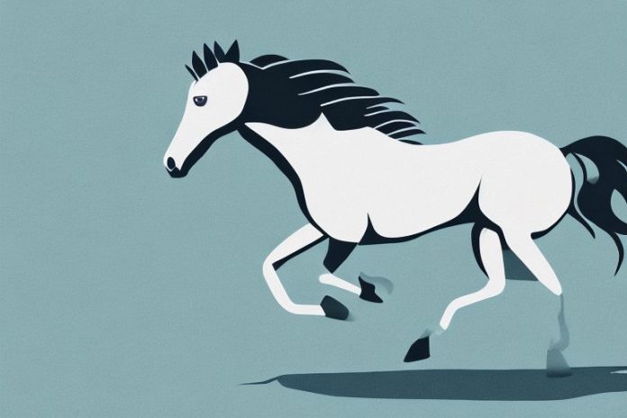 A mustang horse galloping through the kimberley landscape