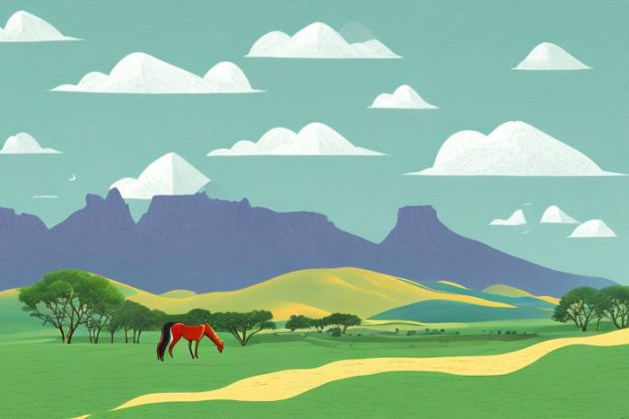 A horse and rider in a scenic landscape in knysna