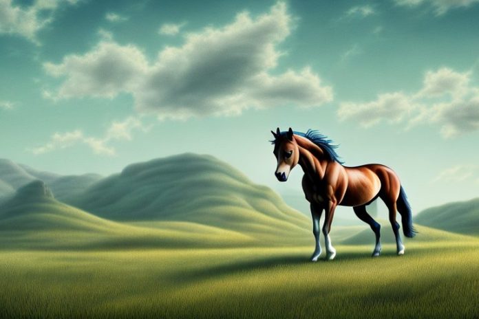 A mustang horse in a rural landscape