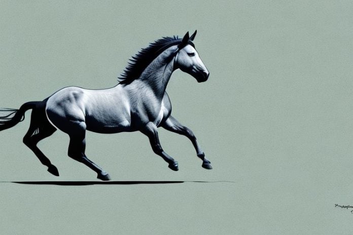 A mustang horse galloping through a rural landscape in potchefstroom