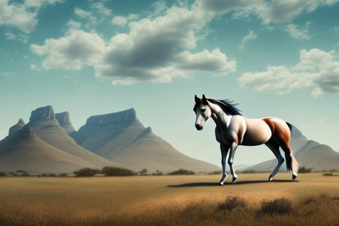 A mustang horse in a rural landscape near brits