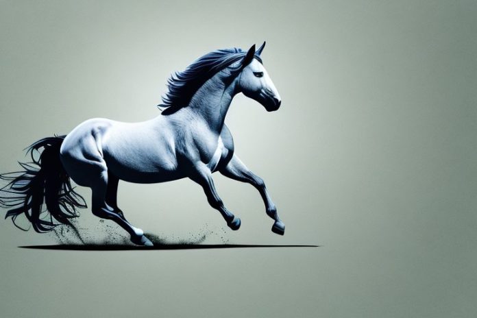 A majestic mustang horse galloping through the scenic landscape of hartbeespoort