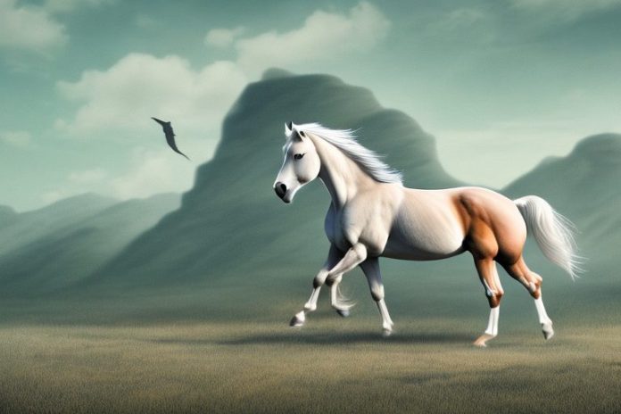 A mustang horse in a rural landscape