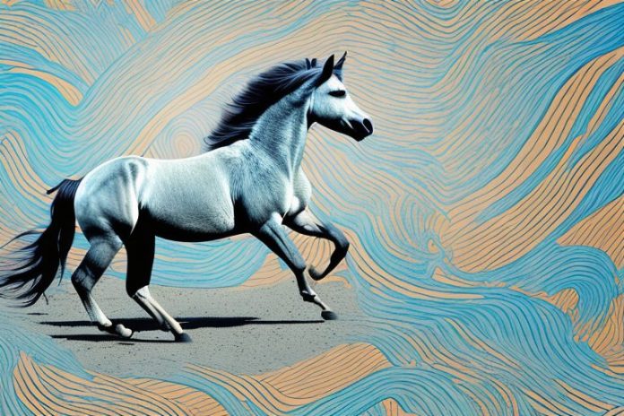 A wild mustang horse galloping in the african savannah