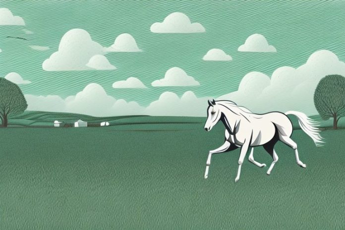 A horse galloping through a rural landscape in mabopane