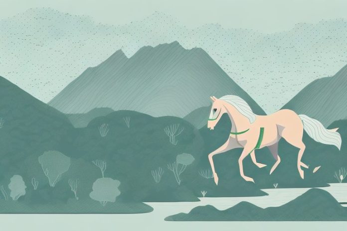 A horse galloping through a scenic landscape in knysna