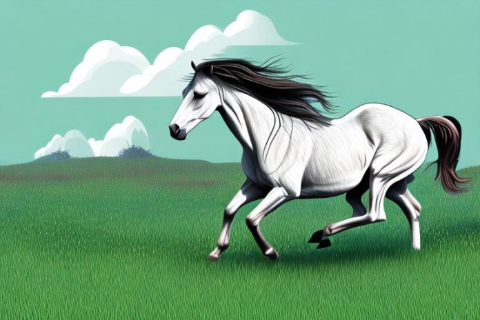 A brumby horse galloping through a grassy landscape in kwa zulu natal
