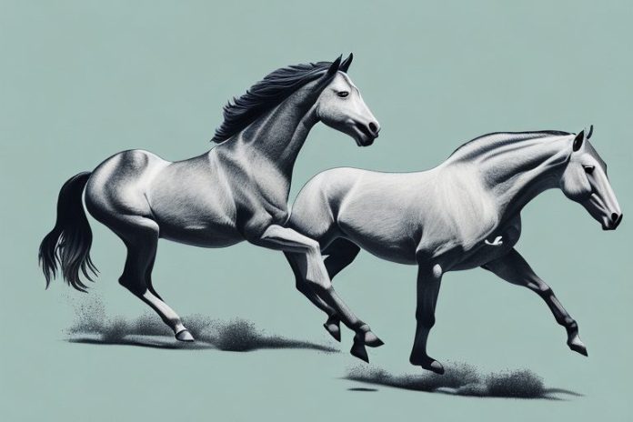 A brumby horse galloping through the landscape of richards bay