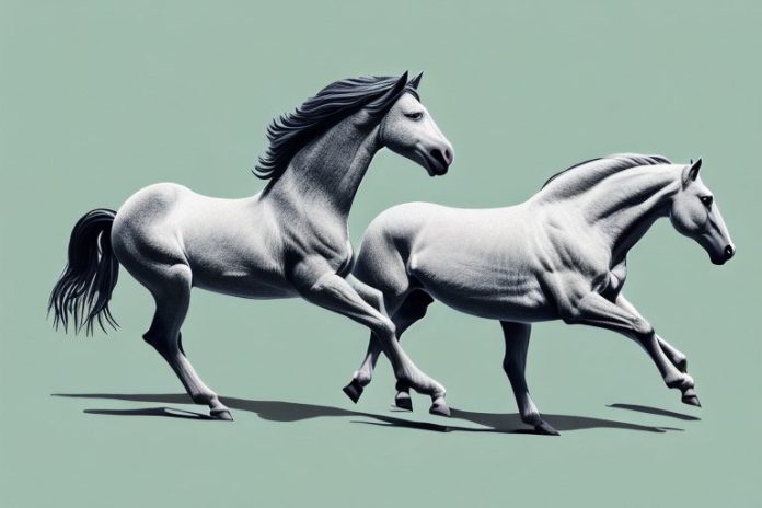 A brumby horse galloping through a westville landscape