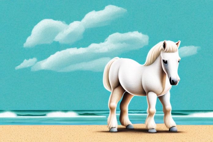A shetland pony horse in a beach setting in amanzimtoti