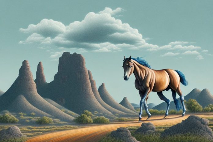 A brumby horse in the landscape of graaff-reinet
