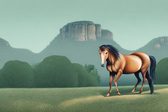 A brumby horse in a natural landscape in the free state
