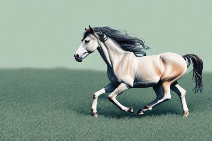 A brumby horse galloping through a rural landscape in bloemfontein