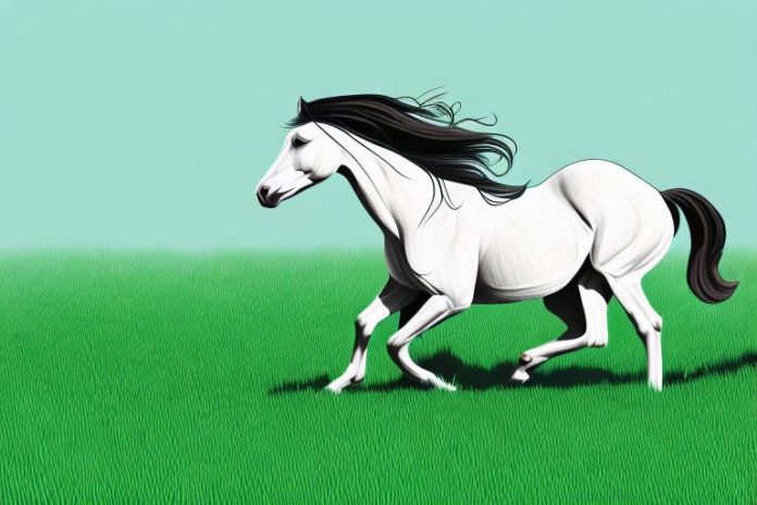 A brumby horse galloping through a grassy field in botshabelo