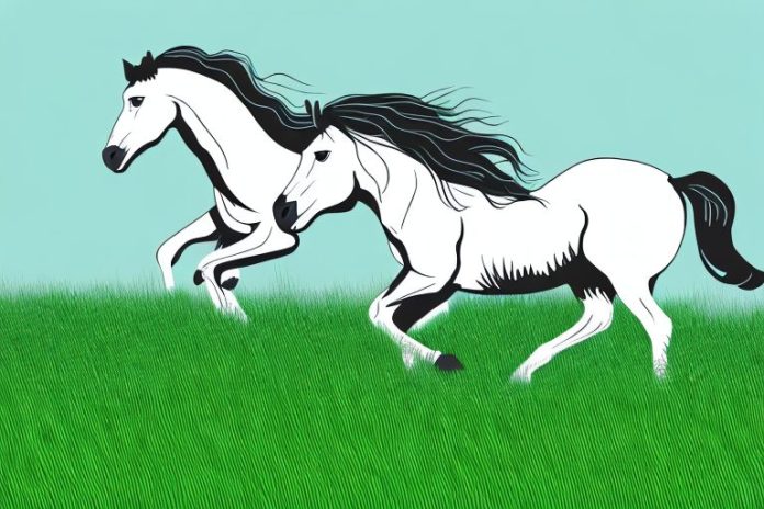 A wild brumby horse galloping across a grassy field in kroonstad