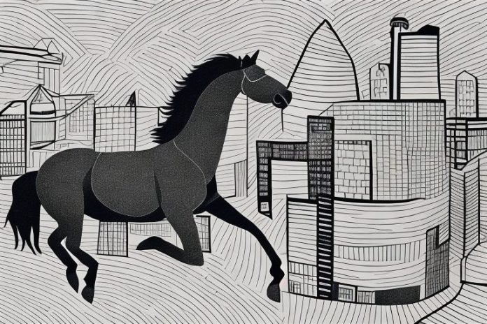 A brumby horse galloping through the streets of soweto