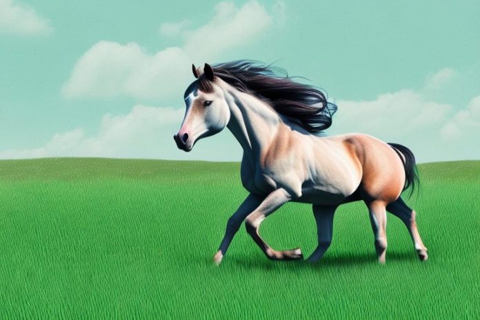 A brumby horse galloping through a grassy landscape in vanderbijlpark