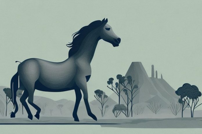 A brumby horse in the landscape of krugersdorp