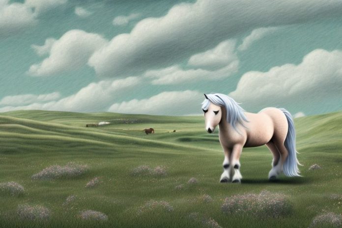 A shetland pony horse in a rural landscape in mthatha
