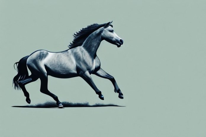 A brumby horse galloping through the landscape of kuruman