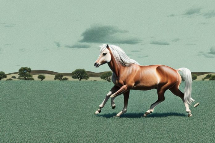 A brumby horse galloping through a rural landscape in stilfontein