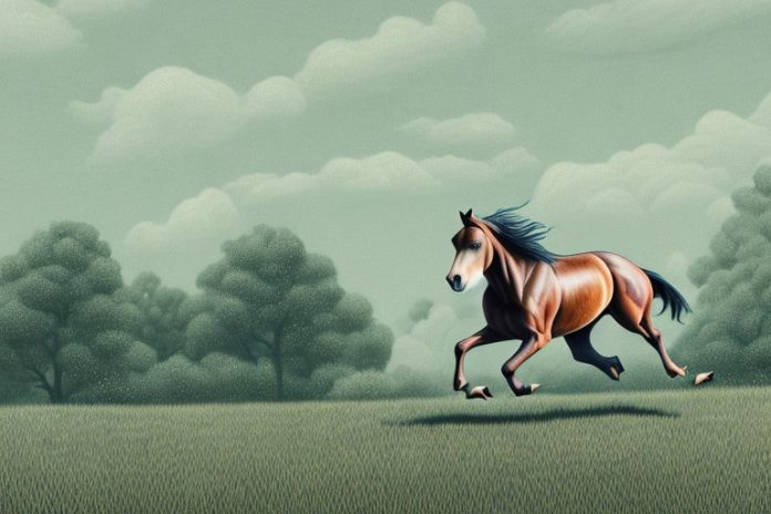 A brumby horse running through a rural landscape in worcester