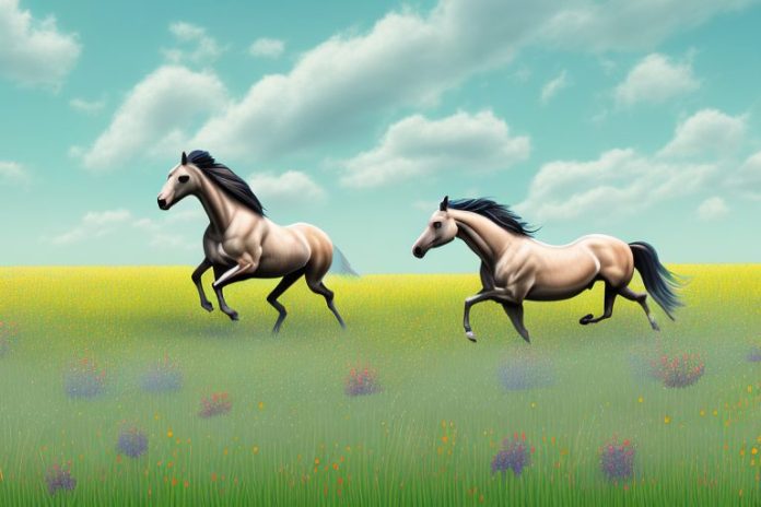 A horse galloping through a field of wildflowers in newcastle