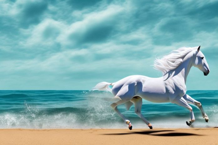 A horse galloping along the beach in amanzimtoti