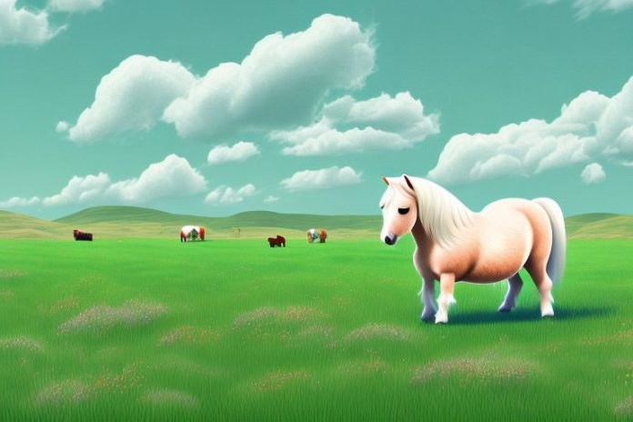 A shetland pony in a scenic outdoor setting