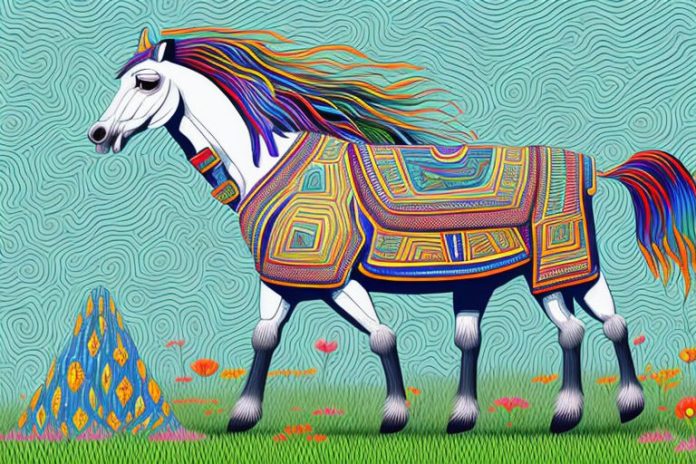 An azteca horse in a field in bisho