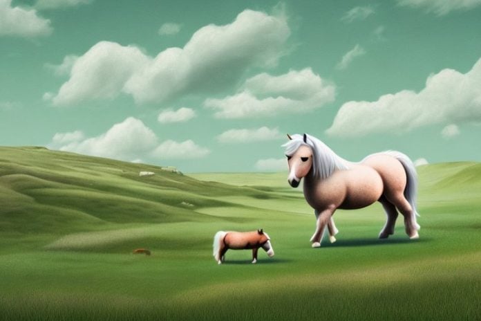 A shetland pony in a rural landscape