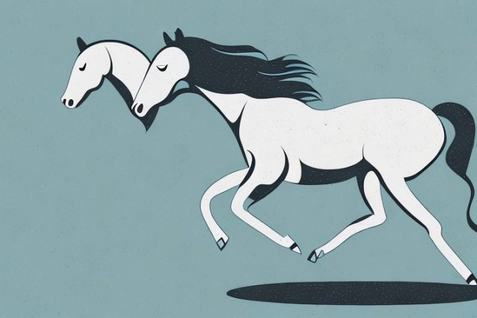 A horse in mid-gallop
