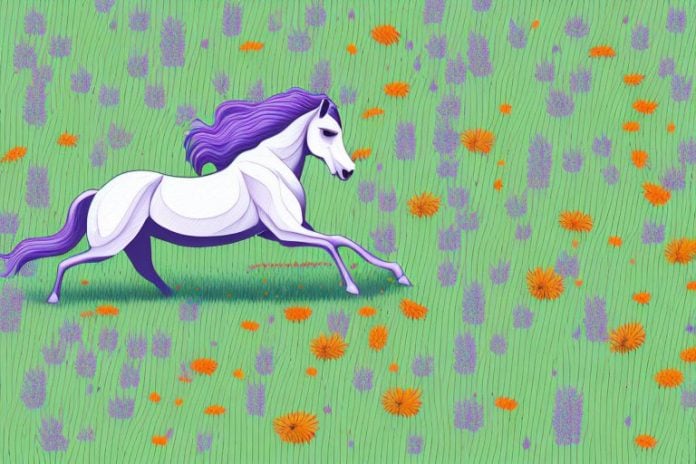 A horse galloping through a field of wildflowers in kroonstad