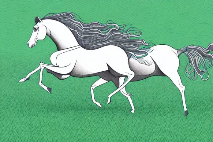 A horse galloping through a grassy landscape in vereeniging