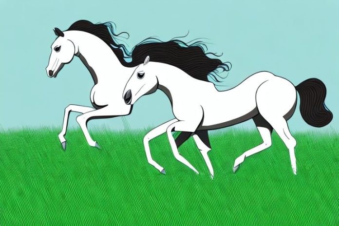 A horse galloping through a grassy field in midrand