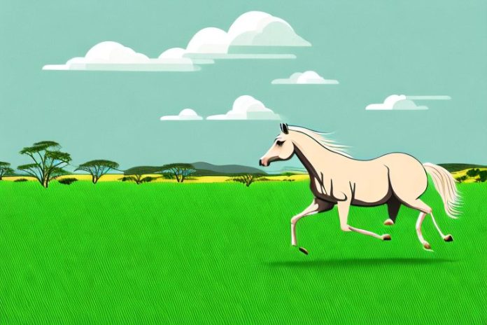 A horse galloping through a grassy landscape in limpopo