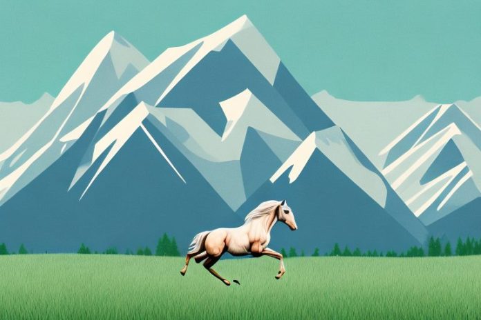 A horse galloping in a field