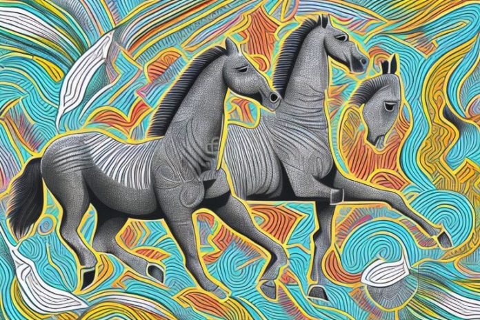 An azteca horse galloping through the african savannah in phalaborwa