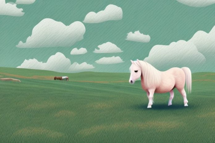 A shetland pony in a rural landscape