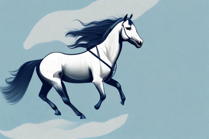 A horse and rider galloping through a white river landscape