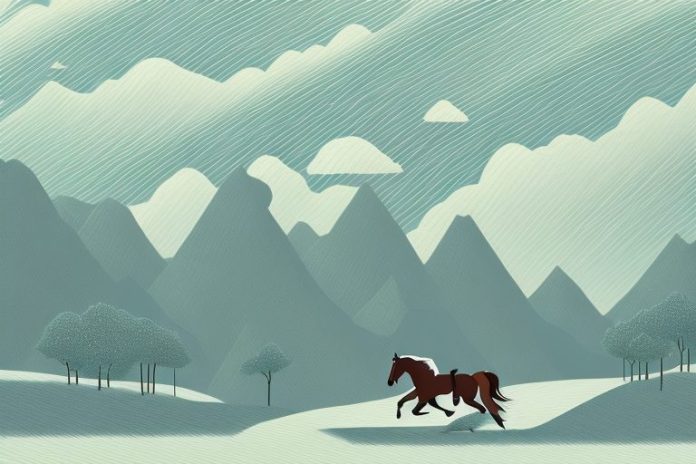 A horse galloping through a scenic landscape in lydenburg