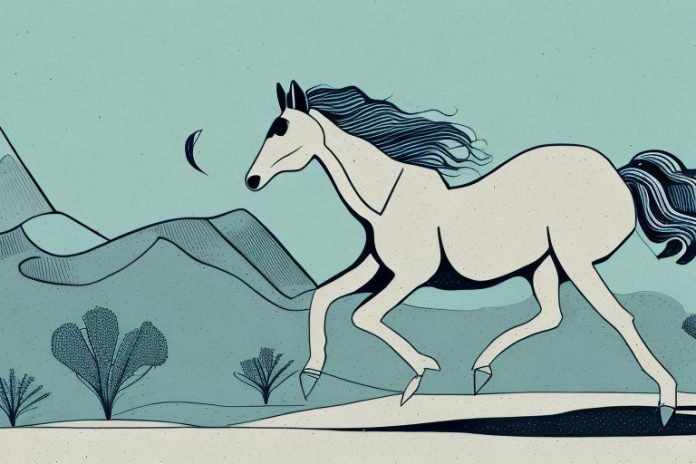 A horse galloping through a desert landscape