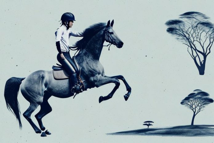 A horse and rider galloping through the south african landscape