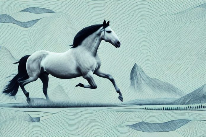 A horse galloping through the orkney landscape