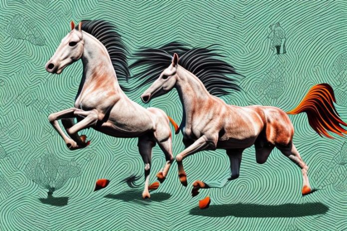 An azteca horse galloping through a rural landscape in lichtenburg