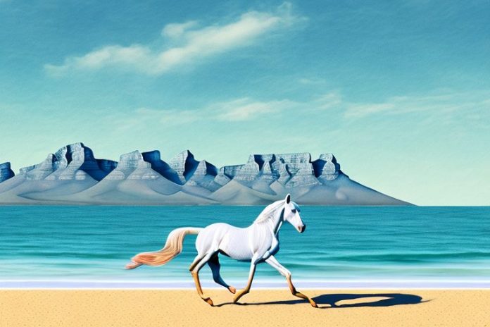 A horse galloping along the beach in cape town