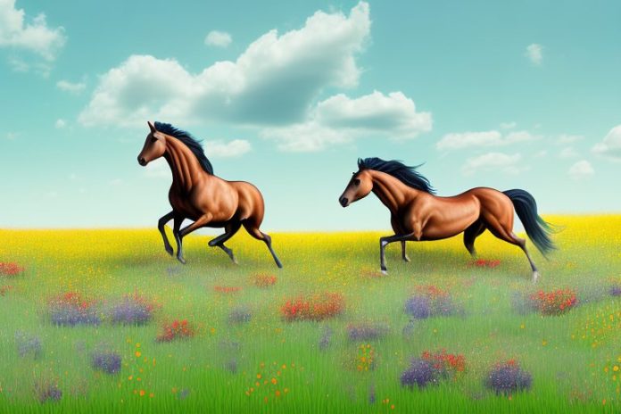 A horse galloping through a field of wildflowers in stellenbosch