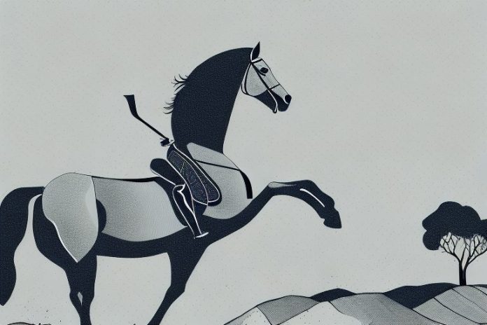 A horse and rider in the landscape of george