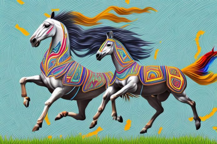 A majestic azteca horse galloping in a field in worcester